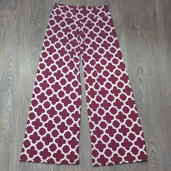 Pomelo Pants - Soft Feel Elastic Stylish Burgundy and White Patterned Pants
